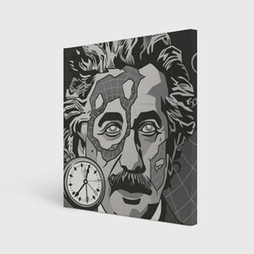 Холст квадратный с принтом Альберт Эйнштейн в Санкт-Петербурге, 100% ПВХ |  | арт | время | рисунок | учёный | часы | чёрно белый | черно белый рисунок | эйнштейн