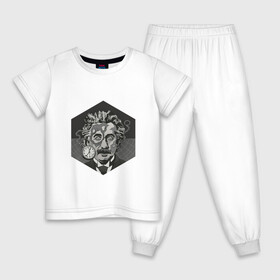 Детская пижама хлопок с принтом Альберт Эйнштейн в Санкт-Петербурге, 100% хлопок |  брюки и футболка прямого кроя, без карманов, на брюках мягкая резинка на поясе и по низу штанин
 | арт | время | рисунок | учёный | часы | чёрно белый | черно белый рисунок | эйнштейн