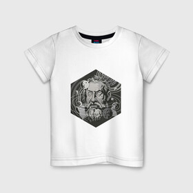Детская футболка хлопок с принтом Галилео Галилей в Санкт-Петербурге, 100% хлопок | круглый вырез горловины, полуприлегающий силуэт, длина до линии бедер | Тематика изображения на принте: арт | астрономия | галилео | галилео галилей | планета | планеты | рисунок | солнечная система | учёный | чёрно белый | черно белый рисунок