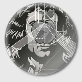 Значок с принтом Исаак Ньютон в Санкт-Петербурге,  металл | круглая форма, металлическая застежка в виде булавки | арт | исаак ньютон | ньютон | рисунок | учёный | физик | физика | чёрно белый | черно белый рисунок | яблоко
