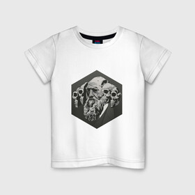 Детская футболка хлопок с принтом Чарльз Дарвин в Санкт-Петербурге, 100% хлопок | круглый вырез горловины, полуприлегающий силуэт, длина до линии бедер | арт | дарвин | рисунок | учёный | чарльз дарвин | череп | черепа | чёрно белый | черно белый рисунок | эволюция