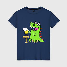 Женская футболка хлопок с принтом Пивозавр в Санкт-Петербурге, 100% хлопок | прямой крой, круглый вырез горловины, длина до линии бедер, слегка спущенное плечо | dinosaur | pivo | pivozavr | динозавр | прикол