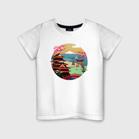 Детская футболка хлопок с принтом японский закат в Санкт-Петербурге, 100% хлопок | круглый вырез горловины, полуприлегающий силуэт, длина до линии бедер | вектор | горы | закат | пейзаж | сакура