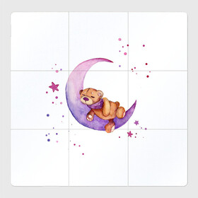 Магнитный плакат 3Х3 с принтом Плюшевый мишка спит на луне в Санкт-Петербурге, Полимерный материал с магнитным слоем | 9 деталей размером 9*9 см | bedtime | dream | moon | night | sleep | stars | teddy bear | акварель | акварельный | детский | дизайн | звездный | звезды | игрушка | луна | малыш | малышковый | медведь | милый | мишка | ночь | плюшевый | розовый | сиреневый