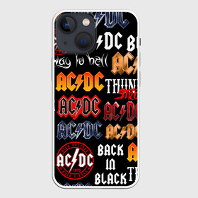 Чехол для iPhone 13 mini с принтом AC DC LOGOBOMBING в Санкт-Петербурге,  |  | ac dc | angus young. | back in black | brian johnson | hells bells | highway to hell | rock | thunderstruck | tnt | ангус янг | брайан джонсон | группа | музыка | рок | эйси диси