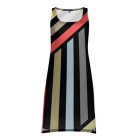 Платье-майка 3D с принтом Абстрактный полосатый  узор  в Санкт-Петербурге, 100% полиэстер | полуприлегающий силуэт, широкие бретели, круглый вырез горловины, удлиненный подол сзади. | абстрактный | геометрический | желтый | молодежный | оливковый | разноцветный | ретро | современный | черный