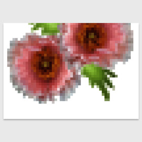 Поздравительная открытка с принтом Пиксельный узор Маки в Санкт-Петербурге, 100% бумага | плотность бумаги 280 г/м2, матовая, на обратной стороне линовка и место для марки
 | букет | девушкам | детский | женский | маки | модный | цветочный узор | цветы