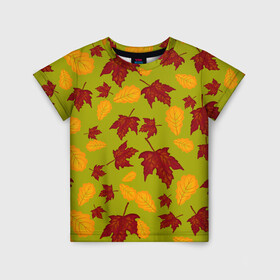 Детская футболка 3D с принтом осенние листья клён и дуб в Санкт-Петербурге, 100% гипоаллергенный полиэфир | прямой крой, круглый вырез горловины, длина до линии бедер, чуть спущенное плечо, ткань немного тянется | дуб | клён | кленовые | красный | красный на черном | листва | листопад | листья | листья падают | осенние | осень | черный