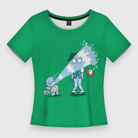 Женская футболка 3D Slim с принтом Неугомонный Сквиртл в Санкт-Петербурге,  |  | anime | pokemon | poket monster | poketmon | squirtle | аниме | анимэ | карманные монстры | покемон | сквиртл