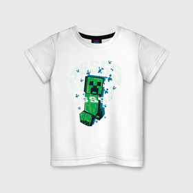 Детская футболка хлопок с принтом Крипер | Creeper | Minecraft в Санкт-Петербурге, 100% хлопок | круглый вырез горловины, полуприлегающий силуэт, длина до линии бедер | creeper | minecraft | sss | выживай | зеленый | исследуй | крип | крипер | майнкрафт | меч | создавай