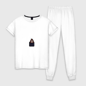 Женская пижама хлопок с принтом Смешная какашка в Санкт-Петербурге, 100% хлопок | брюки и футболка прямого кроя, без карманов, на брюках мягкая резинка на поясе и по низу штанин | art | pixel | pixelart | милаха | пиксели | пиксель | пиксельарт