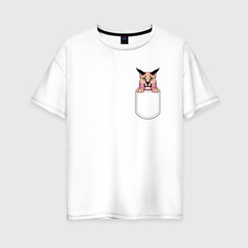 Женская футболка хлопок Oversize с принтом Шлёпа в кармане в Санкт-Петербурге, 100% хлопок | свободный крой, круглый ворот, спущенный рукав, длина до линии бедер
 | flopa | floppa | каракал | кот мем | мем с котом | русский кот | шлёпа