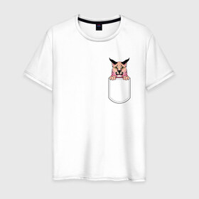 Мужская футболка хлопок с принтом Шлёпа в кармане в Санкт-Петербурге, 100% хлопок | прямой крой, круглый вырез горловины, длина до линии бедер, слегка спущенное плечо. | flopa | floppa | каракал | кот мем | мем с котом | русский кот | шлёпа
