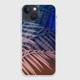 Чехол для iPhone 13 mini с принтом Тропическая ночь в Санкт-Петербурге,  |  | вечер | коричневый | коричневый и синий | листья | луна | ночь | отдых | пальмы | природа | путешествие | синий