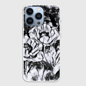 Чехол для iPhone 13 Pro с принтом Черно белый узор. Маки. в Санкт-Петербурге,  |  | абстрактные цветы | маки | модный | рисунок | современный | цветочный фон | цветы | черно белый