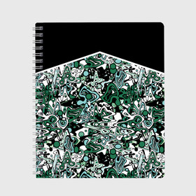 Тетрадь с принтом Черно-зеленые каракули в Санкт-Петербурге, 100% бумага | 48 листов, плотность листов — 60 г/м2, плотность картонной обложки — 250 г/м2. Листы скреплены сбоку удобной пружинной спиралью. Уголки страниц и обложки скругленные. Цвет линий — светло-серый
 | абстрактный | каракули | креативный | мазня | разводы | черный и зеленый
