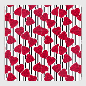 Магнитный плакат 3Х3 с принтом Полосатый узор сердце  в Санкт-Петербурге, Полимерный материал с магнитным слоем | 9 деталей размером 9*9 см | Тематика изображения на принте: детский | красный | красный и черный | любовь | мраморное сердце | полосатый узор | полосы | сердце | черные полосы