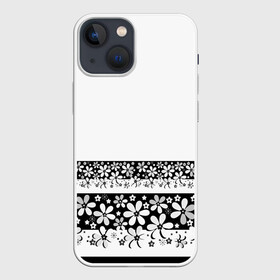 Чехол для iPhone 13 mini с принтом Черно белый цветочный принт в Санкт-Петербурге,  |  | белый | детский | для девушек | кайма | летний | ромашки | цветочный | цветы | черно белый | черный