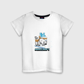 Детская футболка хлопок с принтом Майнкрафт. Белые медведи в Санкт-Петербурге, 100% хлопок | круглый вырез горловины, полуприлегающий силуэт, длина до линии бедер | maincraft | mob | pixel | unit | белые | белый | гора | лед | маинкрафт | майнкрафт | медведи | медведь | мишка | мишки | моб | персонаж | пиксели | река | снег | снежаня тундра | снежинки | собака | собаки | тундра