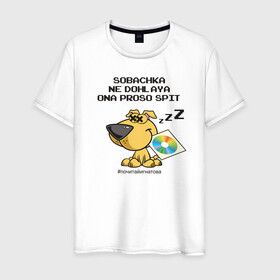 Мужская футболка хлопок с принтом Собачка не дохлая! в Санкт-Петербурге, 100% хлопок | прямой крой, круглый вырез горловины, длина до линии бедер, слегка спущенное плечо. | Тематика изображения на принте: dog | fidonet | humor | irony | joke | network | ирония | сеть | собака | фидонет | шутка | юмор