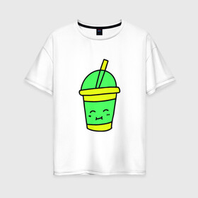 Женская футболка хлопок Oversize с принтом Кофейно молочный Коктейль в Санкт-Петербурге, 100% хлопок | свободный крой, круглый ворот, спущенный рукав, длина до линии бедер
 | коктейль | минимализм. | молодежный | настроение | позитив | рисунок | смайлик