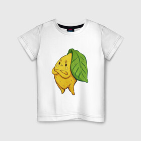 Детская футболка хлопок с принтом Недовольный лимон в Санкт-Петербурге, 100% хлопок | круглый вырез горловины, полуприлегающий силуэт, длина до линии бедер | арт | лимон | мило | милота | недовольный | рисунок | свежие фрукты | свежий продукт | свежий фрукт | фрукт | фрукты | цитрус