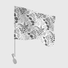 Флаг для автомобиля с принтом Черно-белый узор Тропики в Санкт-Петербурге, 100% полиэстер | Размер: 30*21 см | абстрактный | листья | модный | популярный | рисунок | скетч | тропический узор | цветы | черный и белый | экзотические растения