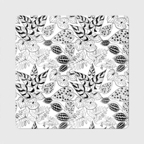 Магнит виниловый Квадрат с принтом Черно-белый узор Тропики в Санкт-Петербурге, полимерный материал с магнитным слоем | размер 9*9 см, закругленные углы | абстрактный | листья | модный | популярный | рисунок | скетч | тропический узор | цветы | черный и белый | экзотические растения