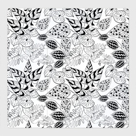 Магнитный плакат 3Х3 с принтом Черно-белый узор Тропики в Санкт-Петербурге, Полимерный материал с магнитным слоем | 9 деталей размером 9*9 см | абстрактный | листья | модный | популярный | рисунок | скетч | тропический узор | цветы | черный и белый | экзотические растения