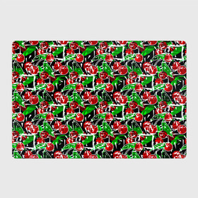 Магнитный плакат 3Х2 с принтом Абстрактный узор спелая вишня в Санкт-Петербурге, Полимерный материал с магнитным слоем | 6 деталей размером 9*9 см | вишня | детский | зеленый | красная вишня | красный | летний узор | лето | ягодный принт | ягоды