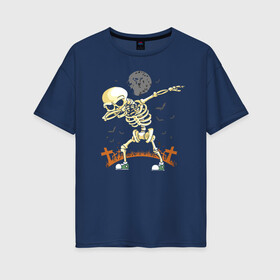 Женская футболка хлопок Oversize с принтом Halloween Dab в Санкт-Петербурге, 100% хлопок | свободный крой, круглый ворот, спущенный рукав, длина до линии бедер
 | bat | bones | cross | dab | gesture | halloween | hype | moon | night | skeleton | жест | кости | крест | летучая мышь | луна | ночь | скелет | хайп | хэллоуин