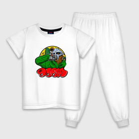 Детская пижама хлопок с принтом Doom Rappin в Санкт-Петербурге, 100% хлопок |  брюки и футболка прямого кроя, без карманов, на брюках мягкая резинка на поясе и по низу штанин
 | Тематика изображения на принте: black | doom | hip hop | mf doom | music | old school | rap | граффити | диджей | кассета | маска | музыка | олдскул | рэп | рэпер | хип хоп