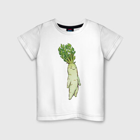 Детская футболка хлопок с принтом Милая редька в Санкт-Петербурге, 100% хлопок | круглый вырез горловины, полуприлегающий силуэт, длина до линии бедер | арт | зелень | мило | милота | овощ | овощи | редька | рисунок | свежие овощи | свежий овощ | свежий продукт
