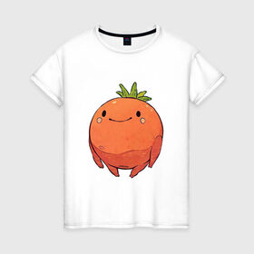 Женская футболка хлопок с принтом Большой томат в Санкт-Петербурге, 100% хлопок | прямой крой, круглый вырез горловины, длина до линии бедер, слегка спущенное плечо | арт | мило | милота | овощ | овощи | помидор | рисунок | свежие овощи | свежий овощ | свежий продукт | томат
