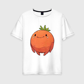 Женская футболка хлопок Oversize с принтом Большой томат в Санкт-Петербурге, 100% хлопок | свободный крой, круглый ворот, спущенный рукав, длина до линии бедер
 | арт | мило | милота | овощ | овощи | помидор | рисунок | свежие овощи | свежий овощ | свежий продукт | томат