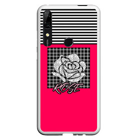 Чехол для Honor P Smart Z с принтом Аппликация роза на клетчатом в Санкт-Петербурге, Силикон | Область печати: задняя сторона чехла, без боковых панелей | аппликация | детский | комбинированный | полосатый | пэчворк | роза | розовый | цветочный узор | черный и малиновый | яркий малиновый