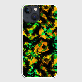Чехол для iPhone 13 mini с принтом Абстрактный желто зеленый узор в Санкт-Петербурге,  |  | абстрактный | желтый | зеленый | камуфляж | мужской | популярный | размытый узор | современный | черный
