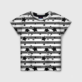 Детская футболка 3D с принтом Черно-белый полосатый узор  в Санкт-Петербурге, 100% гипоаллергенный полиэфир | прямой крой, круглый вырез горловины, длина до линии бедер, чуть спущенное плечо, ткань немного тянется | звезды | молодежный | мужской | популярный | серый | современный | черный и белый