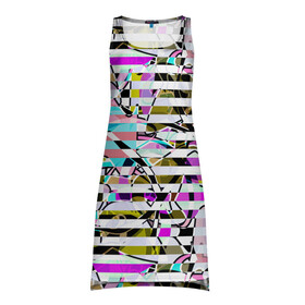 Платье-майка 3D с принтом Полосатый абстрактный узор  в Санкт-Петербурге, 100% полиэстер | полуприлегающий силуэт, широкие бретели, круглый вырез горловины, удлиненный подол сзади. | горизонтальные полосы | летний дизайн | модный | молодежный | мужской | полосы | разноцветные полосы