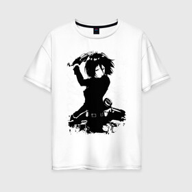 Женская футболка хлопок Oversize с принтом Микаса Акерман в Санкт-Петербурге, 100% хлопок | свободный крой, круглый ворот, спущенный рукав, длина до линии бедер
 | attack on titan | levi | mikasa | ерен | леви | леви акерман | микаса | титаны