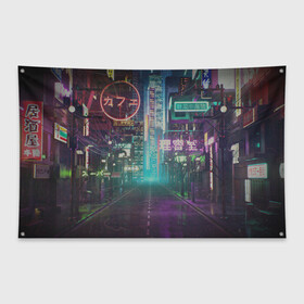 Флаг-баннер с принтом Neon Tokyo в Санкт-Петербурге, 100% полиэстер | размер 67 х 109 см, плотность ткани — 95 г/м2; по краям флага есть четыре люверса для крепления | anime | cyber | cyberpunk | japan | japanese | neon | retro | retro wave | road | street | tokyo | wave | аниме | дорога | иероглифы | кибер | киберпанк | неон | неоновый | ночной токио | ночь | ретро | свет | токио | улица | уличный | эстетика