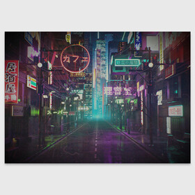 Поздравительная открытка с принтом Neon Tokyo в Санкт-Петербурге, 100% бумага | плотность бумаги 280 г/м2, матовая, на обратной стороне линовка и место для марки
 | Тематика изображения на принте: anime | cyber | cyberpunk | japan | japanese | neon | retro | retro wave | road | street | tokyo | wave | аниме | дорога | иероглифы | кибер | киберпанк | неон | неоновый | ночной токио | ночь | ретро | свет | токио | улица | уличный | эстетика