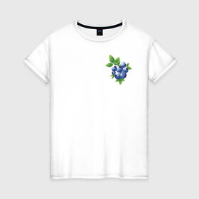 Женская футболка хлопок с принтом Черника в Санкт-Петербурге, 100% хлопок | прямой крой, круглый вырез горловины, длина до линии бедер, слегка спущенное плечо | зеленый | листья | синий | черника | ягоды
