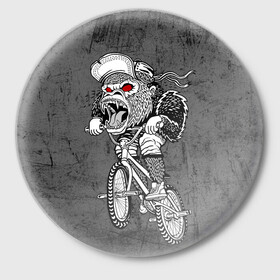 Значок с принтом Junk Ride в Санкт-Петербурге,  металл | круглая форма, металлическая застежка в виде булавки | Тематика изображения на принте: bike | bmx | gorilla | mtb | ride | бэм | вело | велосипед | велоспорт | горилла | поездка