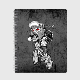 Тетрадь с принтом Junk Ride в Санкт-Петербурге, 100% бумага | 48 листов, плотность листов — 60 г/м2, плотность картонной обложки — 250 г/м2. Листы скреплены сбоку удобной пружинной спиралью. Уголки страниц и обложки скругленные. Цвет линий — светло-серый
 | bike | bmx | gorilla | mtb | ride | бэм | вело | велосипед | велоспорт | горилла | поездка
