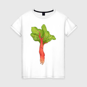 Женская футболка хлопок с принтом Ревень в Санкт-Петербурге, 100% хлопок | прямой крой, круглый вырез горловины, длина до линии бедер, слегка спущенное плечо | арт | зелень | красный | мило | милота | овощ | овощи | ревень | рисунок | свежие овощи | свежий овощ | свежий продукт