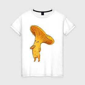 Женская футболка хлопок с принтом Лисичка в Санкт-Петербурге, 100% хлопок | прямой крой, круглый вырез горловины, длина до линии бедер, слегка спущенное плечо | Тематика изображения на принте: арт | гриб | грибочек | грибы | лисичка | мило | милота | рисунок | рыжий гриб | свежие грибы | свежий гриб | свежий продукт