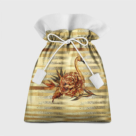 Подарочный 3D мешок с принтом Золотой фламинго и цветок в Санкт-Петербурге, 100% полиэстер | Размер: 29*39 см | драгоценный | золотистый | золото | пион | полоски | птица | серебристый | серебро | фламинго | цветок | цветочный | цветы