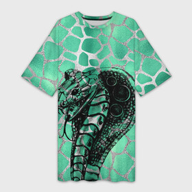 Платье-футболка 3D с принтом Кобра. Змеиный стиль в Санкт-Петербурге,  |  | змеи | змеиная | змеиная кожа | змеиный | змея | кобра | механическая | рисунок | робот | узор