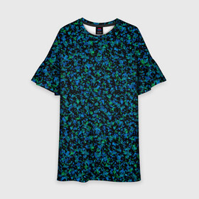 Детское платье 3D с принтом Абстрактный зелено-синий узор  в Санкт-Петербурге, 100% полиэстер | прямой силуэт, чуть расширенный к низу. Круглая горловина, на рукавах — воланы | Тематика изображения на принте: абстрактный | вкрапления | зеленый | молодежный | мраморный | синий | современный | черный и синий